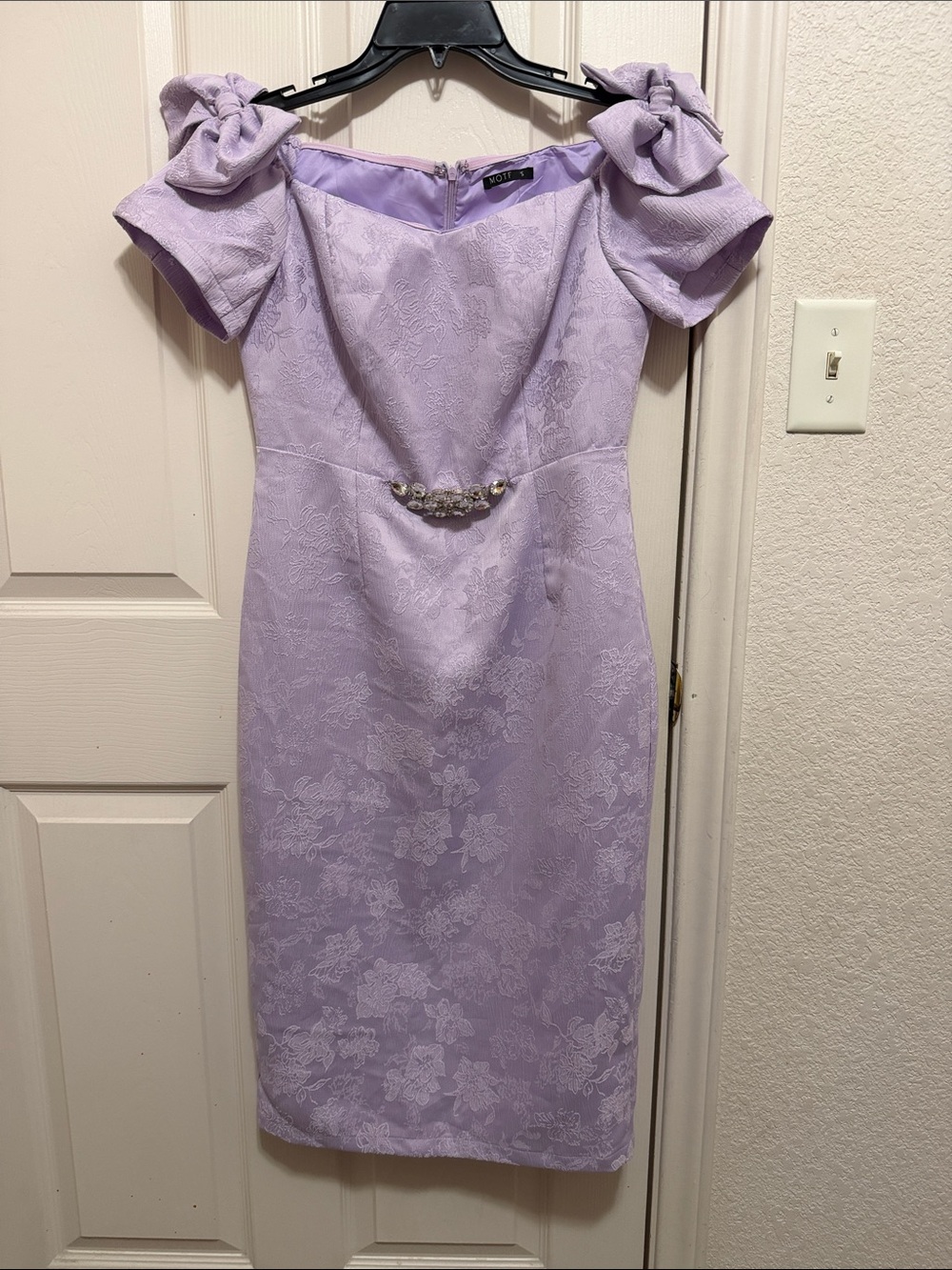MOTF Lavender Off-Shoulder Midi Dress with Bow Sleeves
